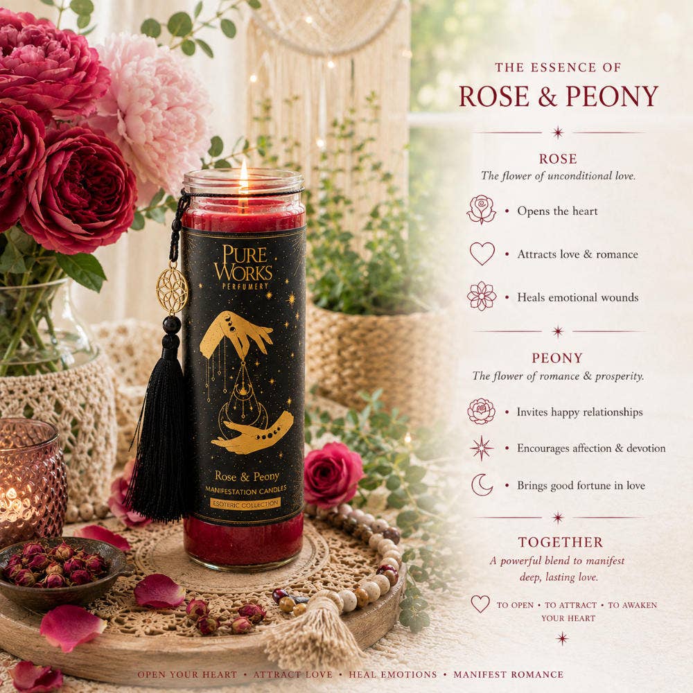 Candle in Glass Jar Esoteric Love Spell Rose and Peony