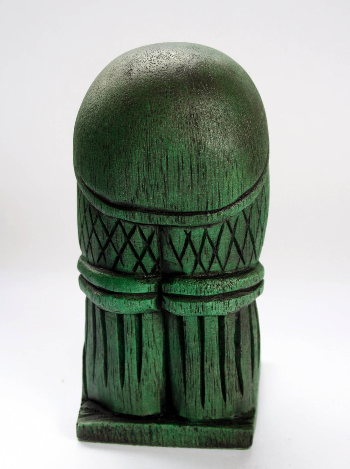 Green Viking Head Oseberg Cart - Reproduction Norse Pagan Carving.