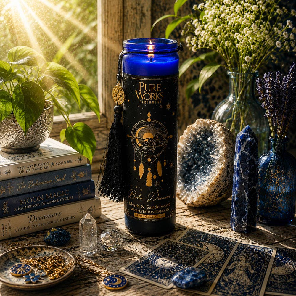 Candle in Glass Jar Esoteric Boho Dreams Myrrh + Sandalwood