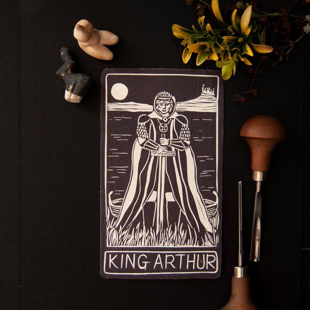 KING ARTHUR ORACLE ALTAR CARD | Linocut design