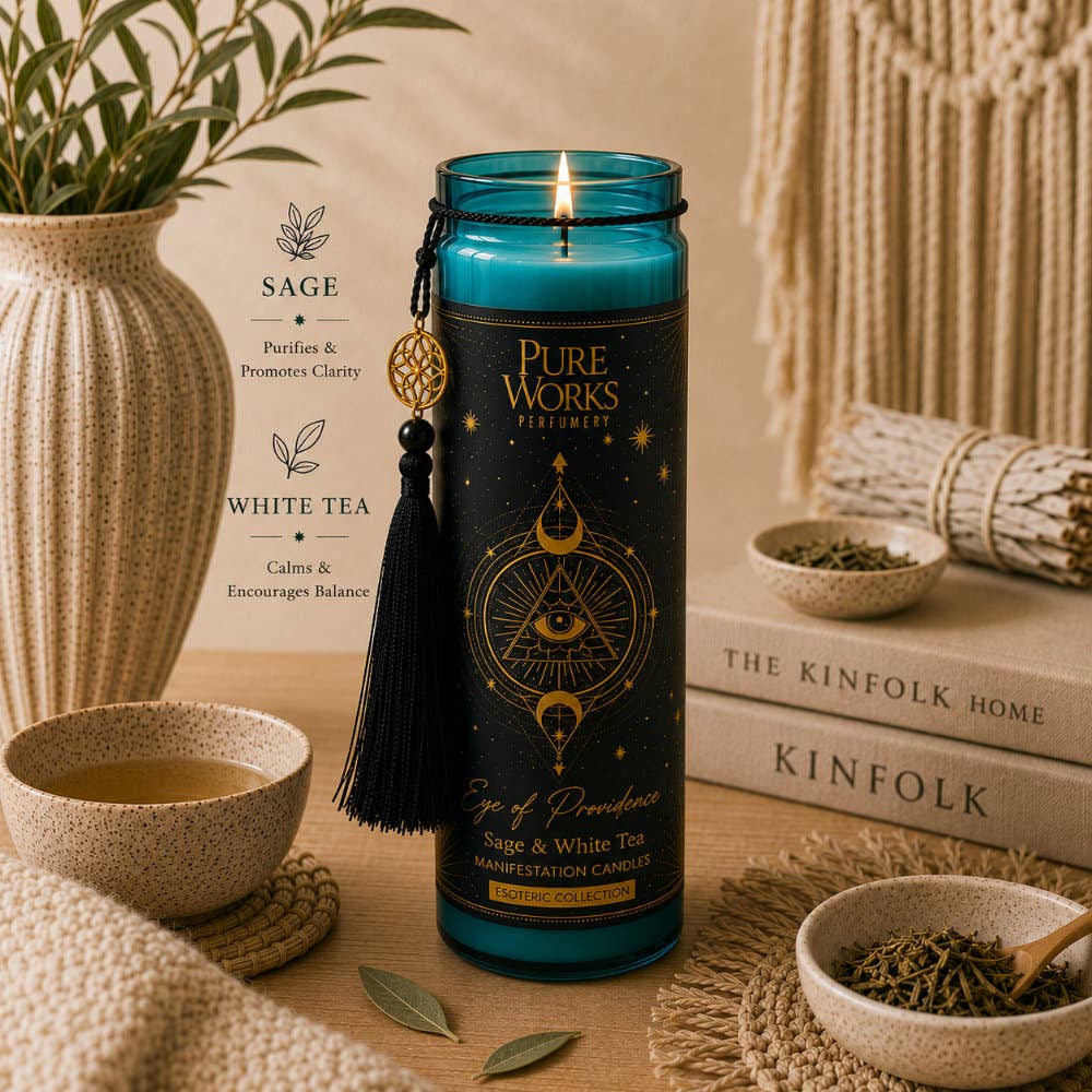 Candle Glass Jar Esoteric Eye of Providence Sage/White Tea