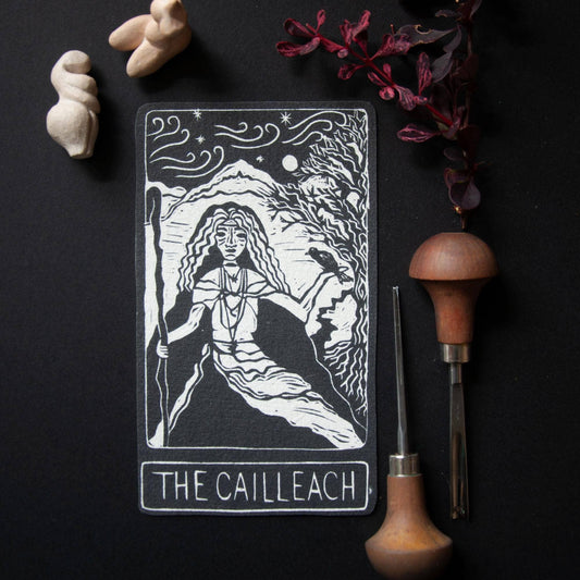 THE CAILLEACH ORACLE ALTAR CARD |  Linocut design