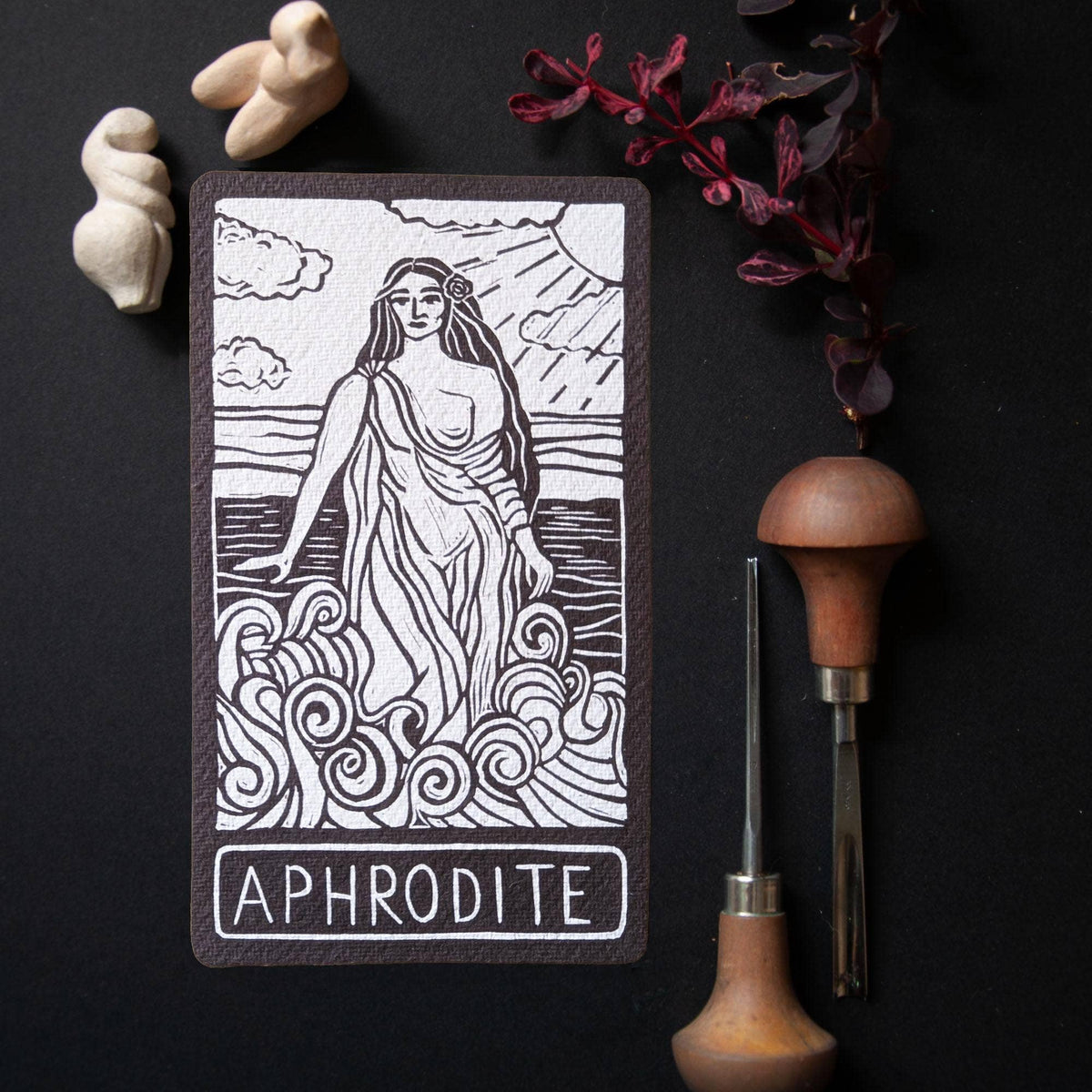 APHRODITE ALTAR CARD| linocut design