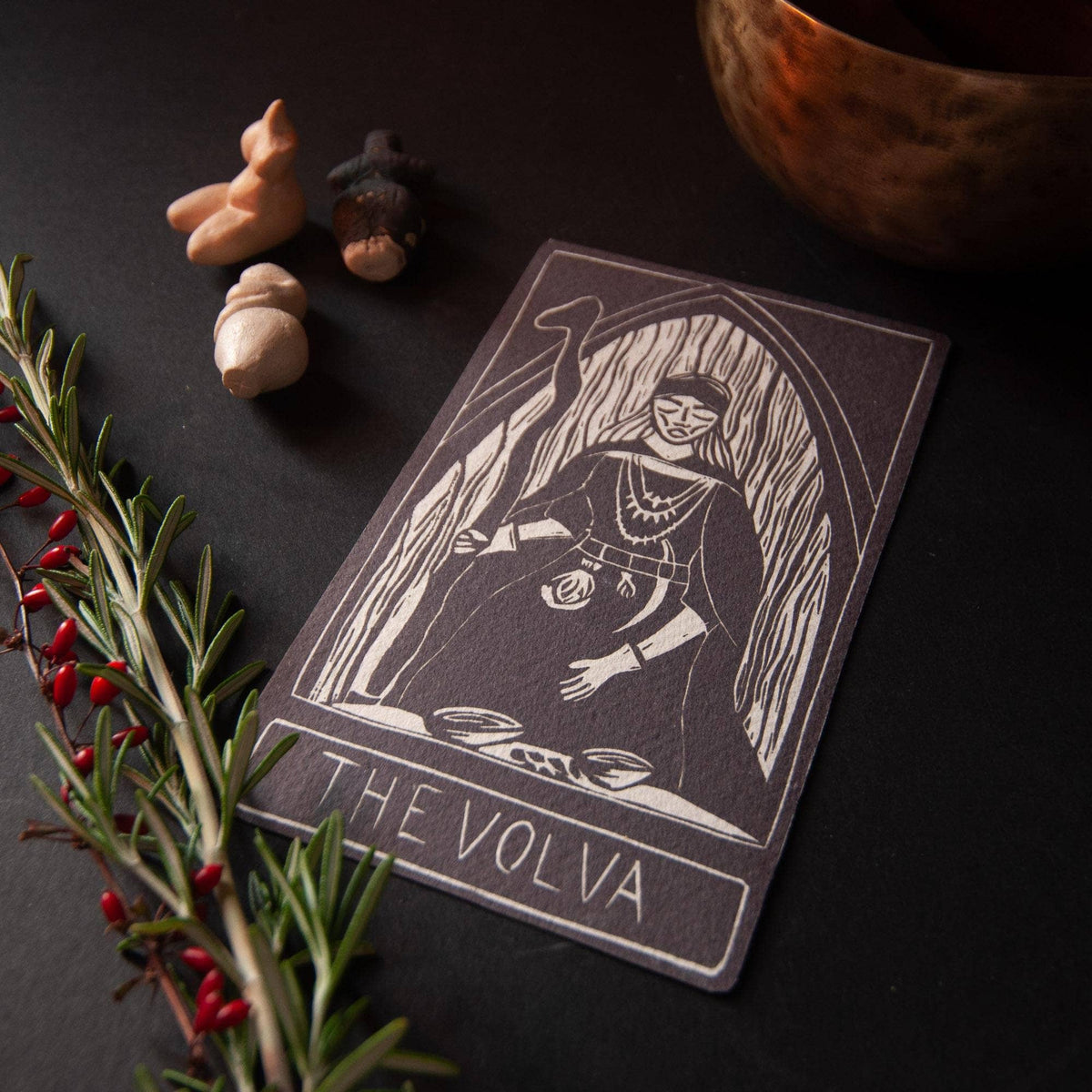 THE VOLVA | ORACLE ALTAR CARD | Linocut design