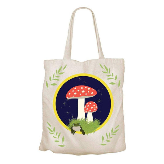 Tote Bag Recycled Cotton Fly Agaric and Frog 36 x 40cm