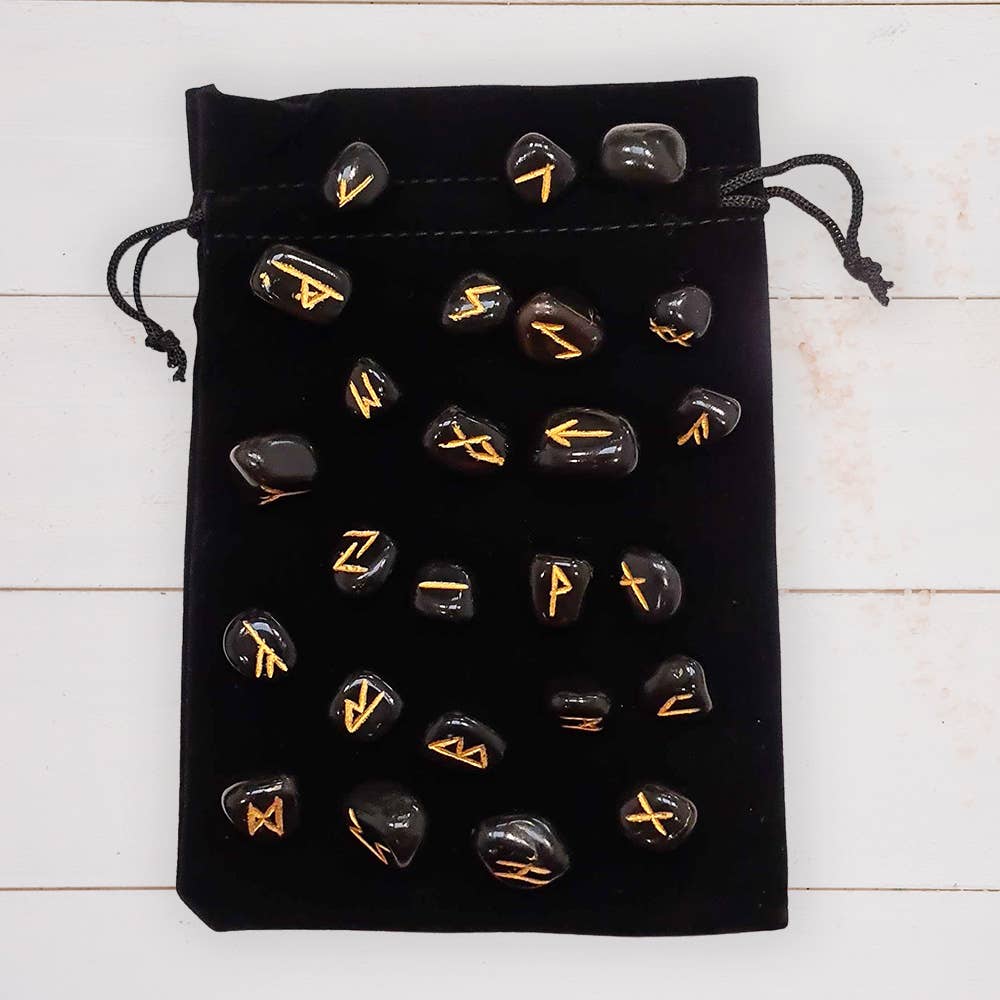 Elder Futhark Rune Set, Tumbled Stones 1-2cm, With Pouch