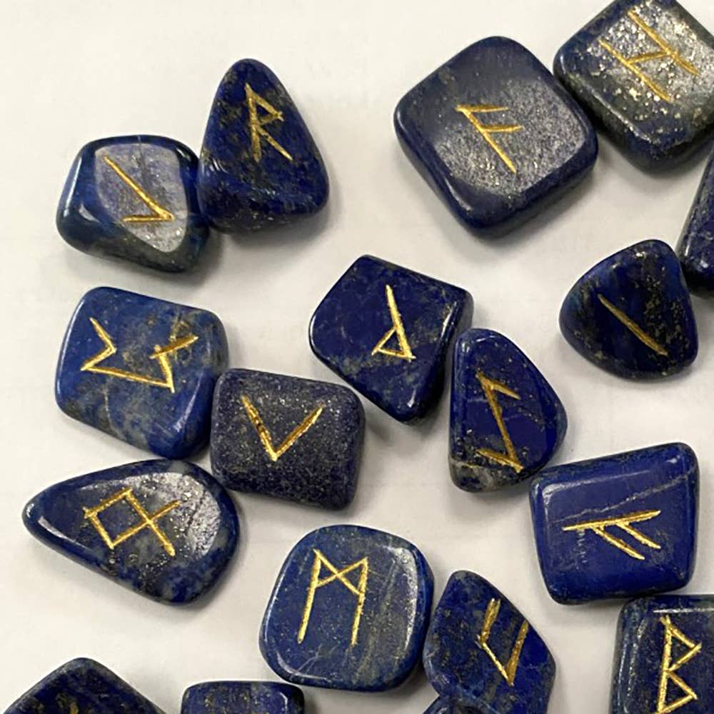Elder Futhark Rune Set, Tumbled Stones 1-2cm, With Pouch