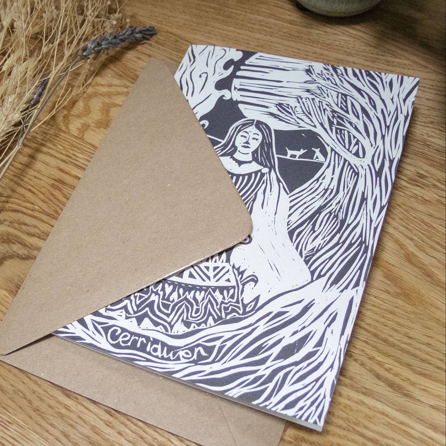 GODDESS CERRIDWEN | Greeting card | Linocut design