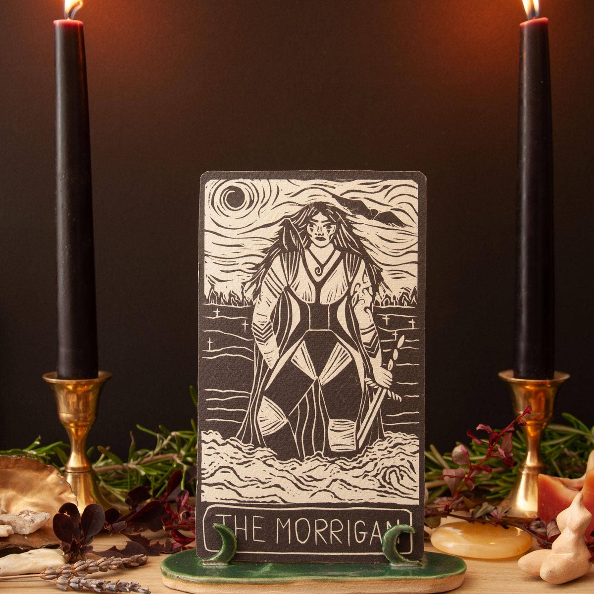 MORRIGAN  ORACLE ALTAR CARD | Linocut design