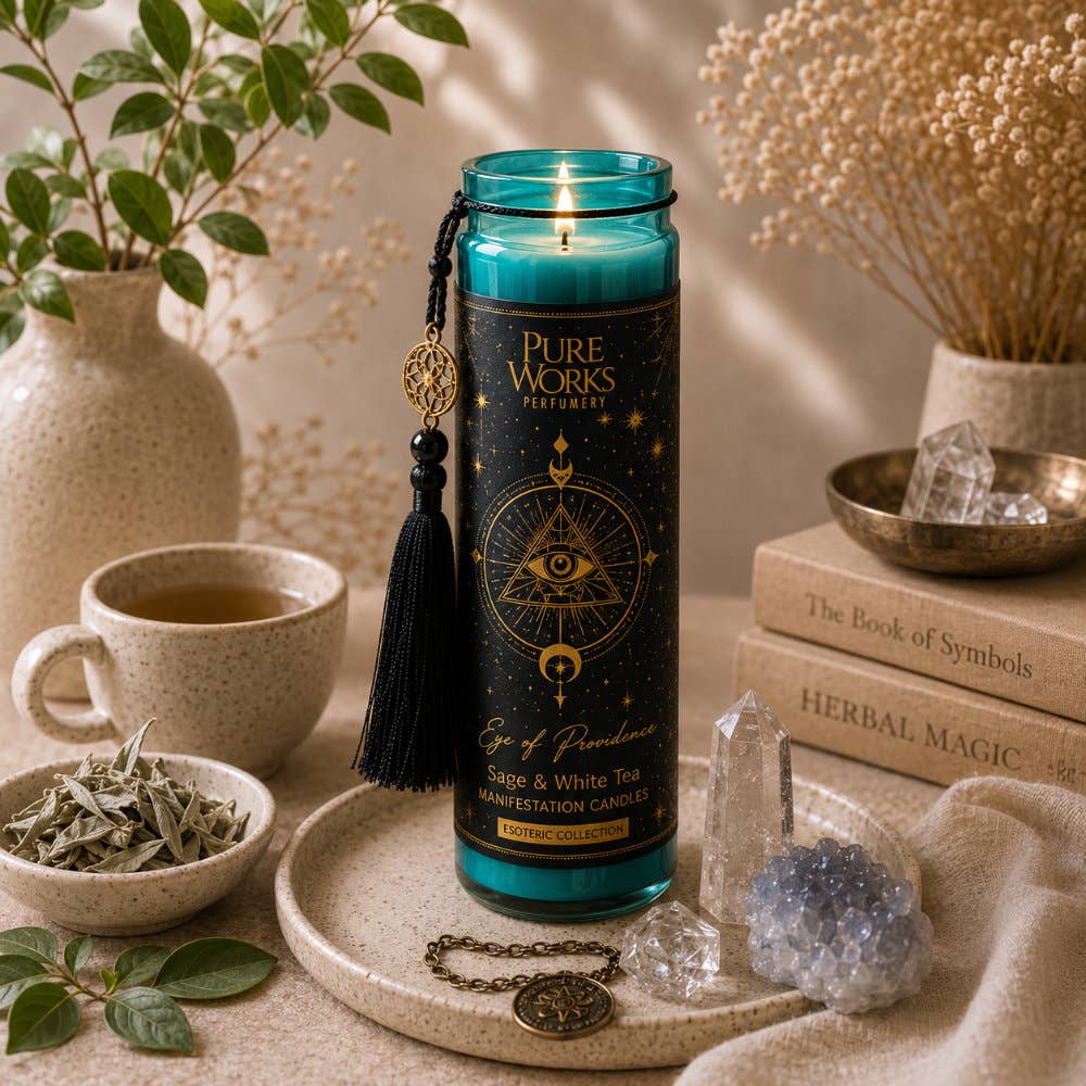 Candle Glass Jar Esoteric Eye of Providence Sage/White Tea