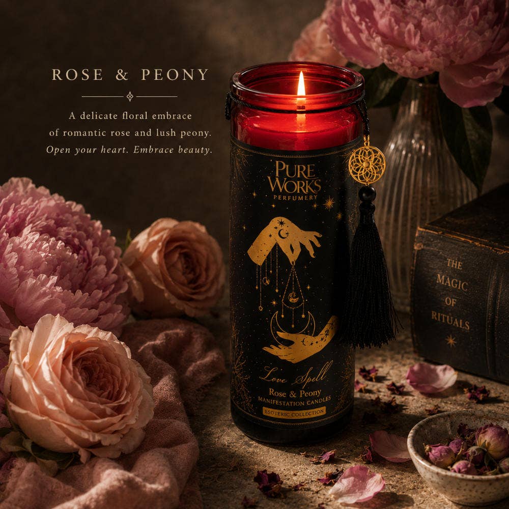Candle in Glass Jar Esoteric Love Spell Rose and Peony