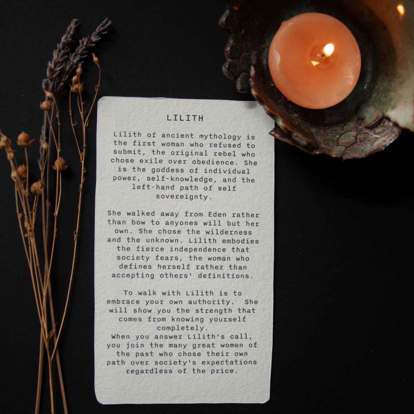 LILITH  ORACLE ALTAR CARD |  Linocut design