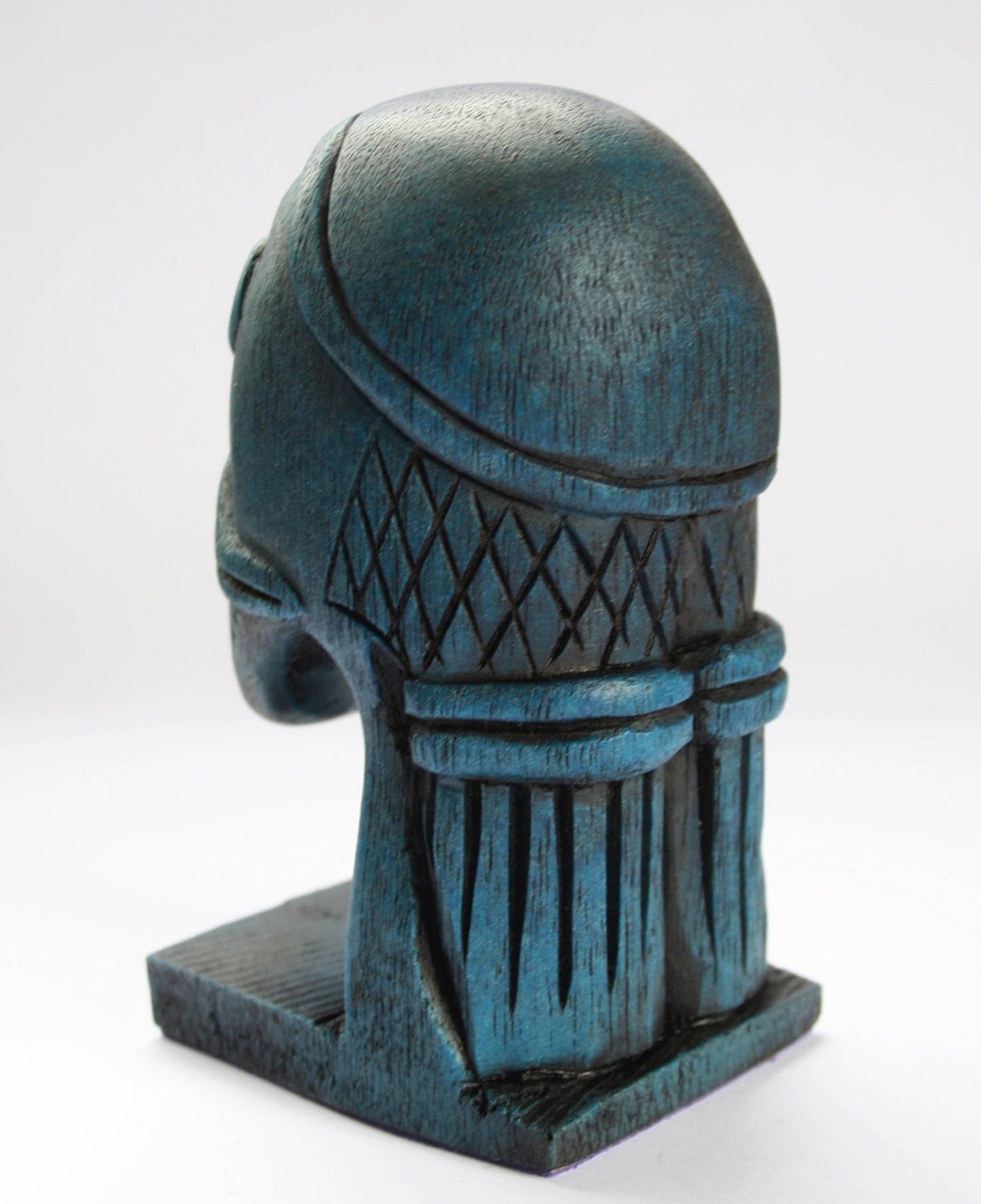 Blue Viking Head Oseberg Cart - Reproduction Norse Pagan Carving.