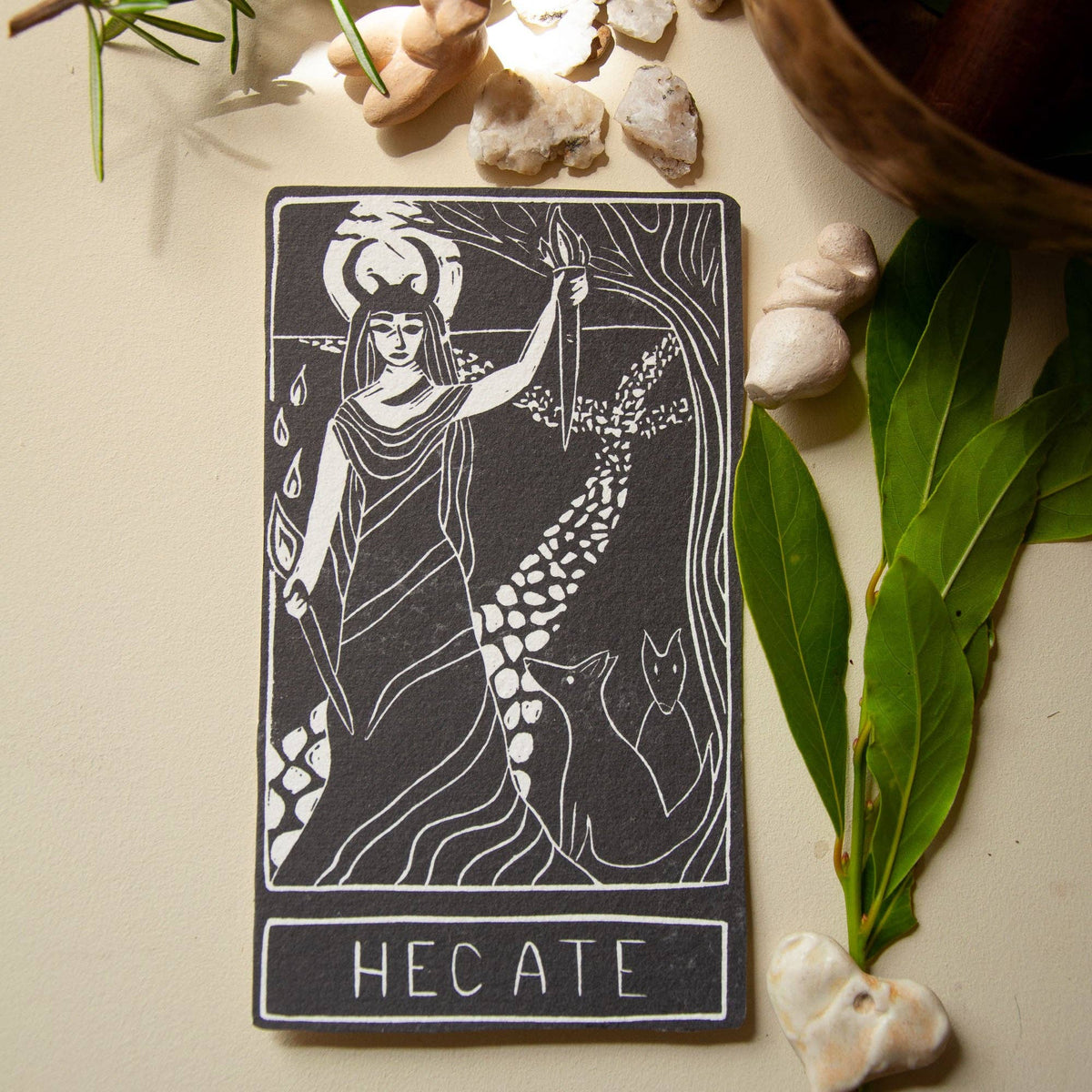 HECATE ORACLE ALTAR CARD | Linocut design.