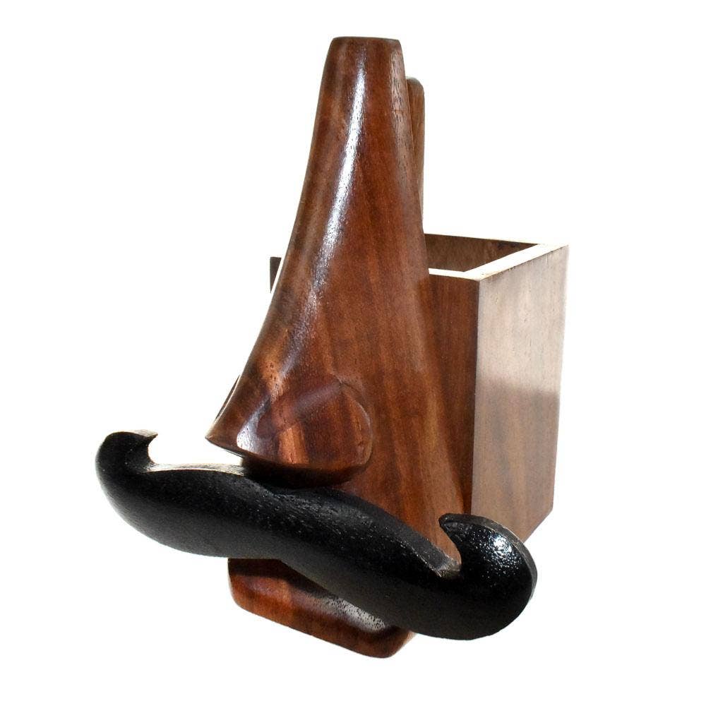 Spectacle Stand Holder Moustache With Pencil Box Wood