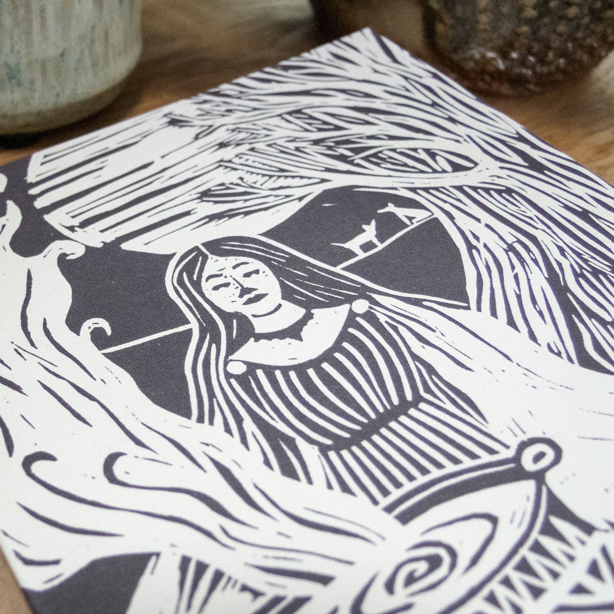 GODDESS CERRIDWEN | Greeting card | Linocut design