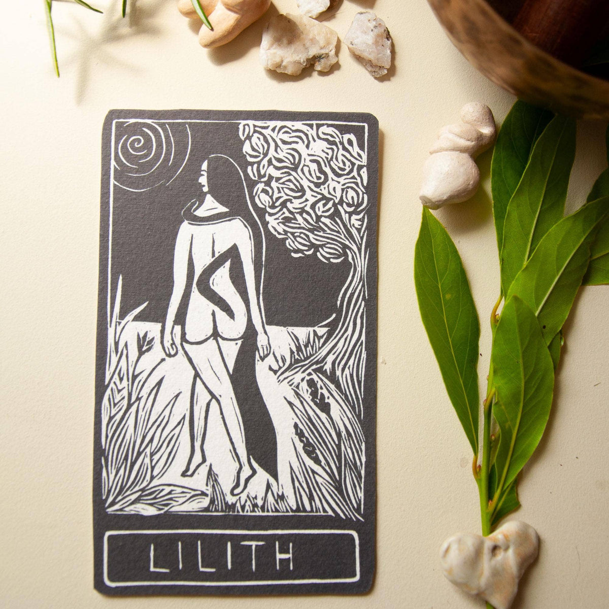 LILITH  ORACLE ALTAR CARD |  Linocut design