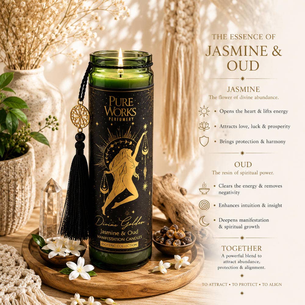 Candle in Glass Jar Esoteric Divine Goddess Jasmine and Oud