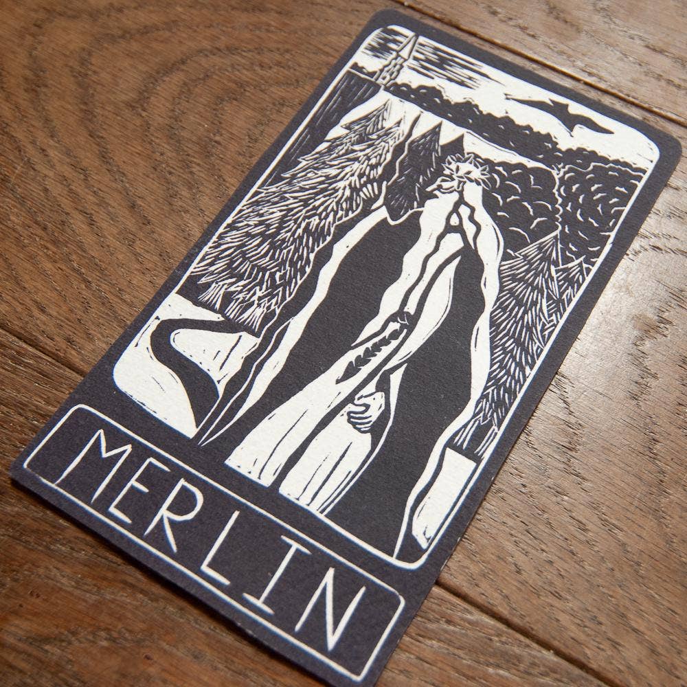 MERLIN ORACLE ALTAR CARD | linocut design