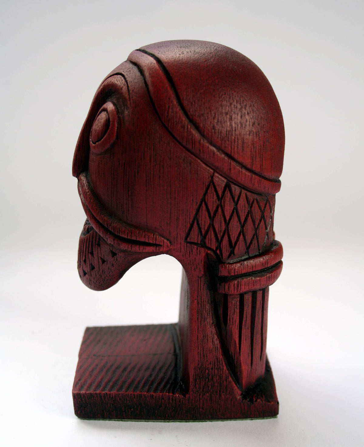 Red Viking Head Oseberg Cart - Reproduction Norse Pagan Carving.