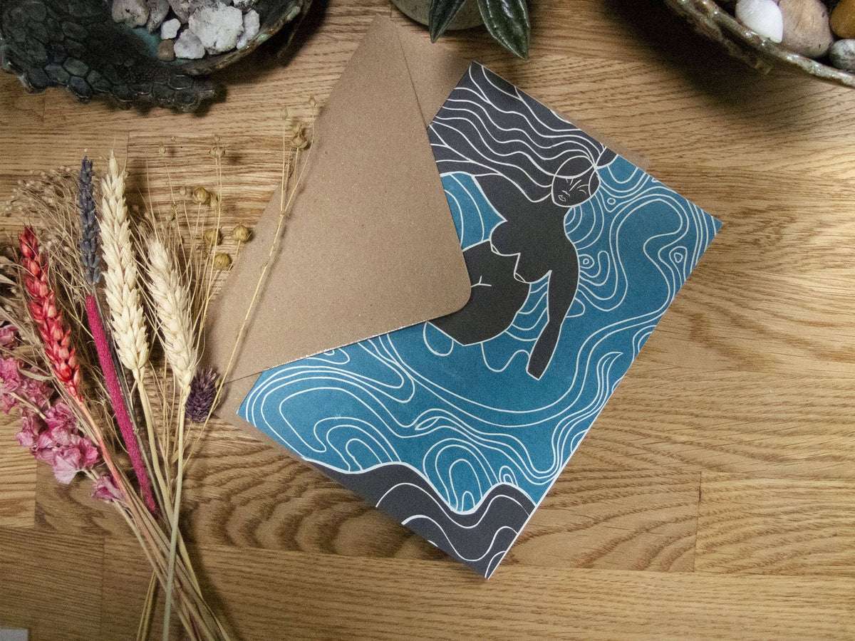WATER SPIRIT GODDESS | Greeting card | Linocut design