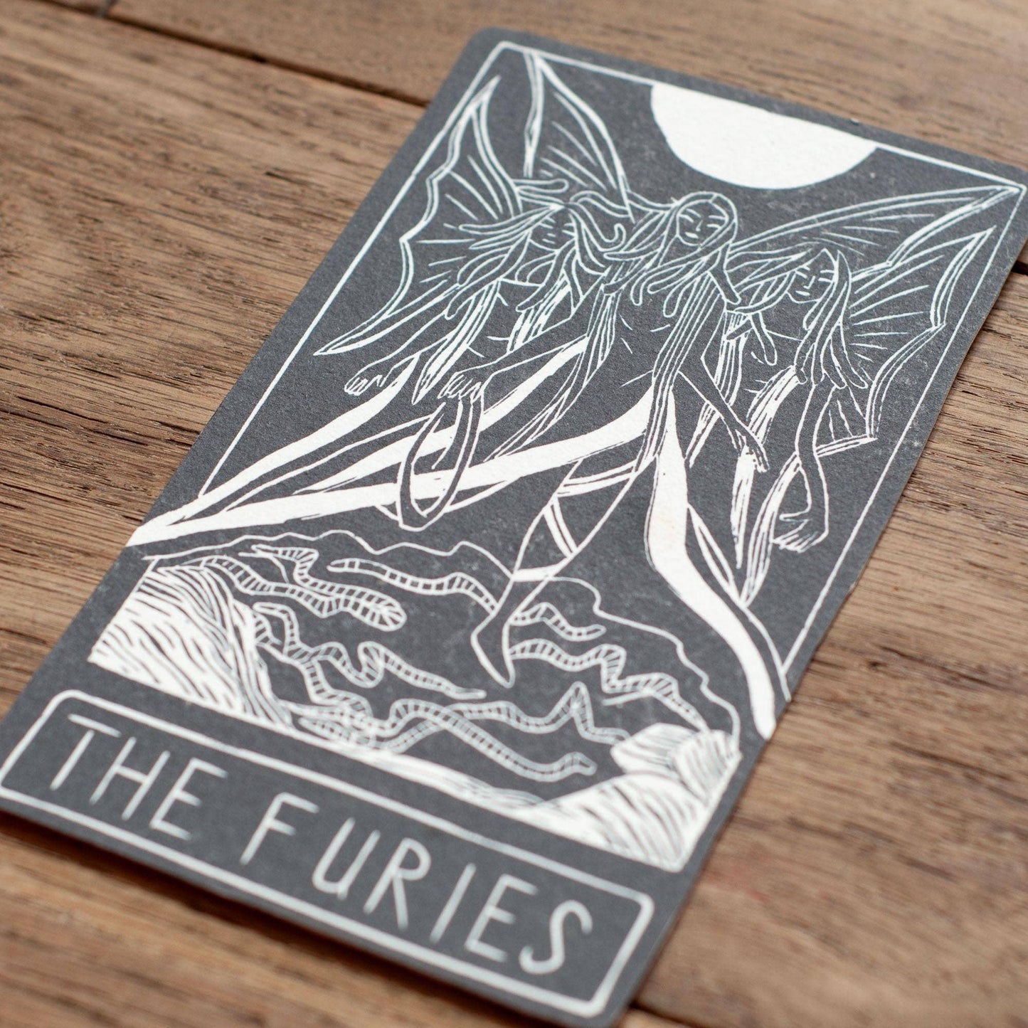 THE FURIES  ORACLE ALTAR  CARD | Linocut design