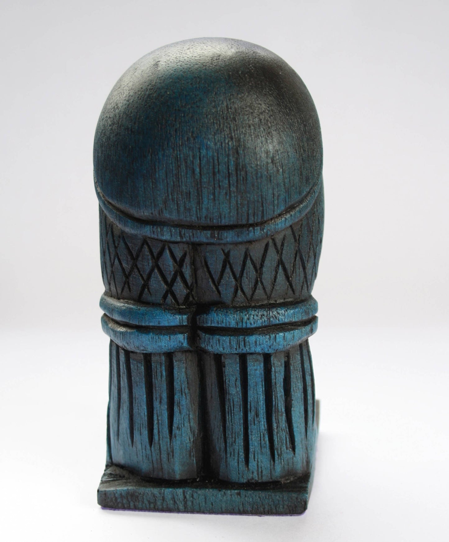 Blue Viking Head Oseberg Cart - Reproduction Norse Pagan Carving.