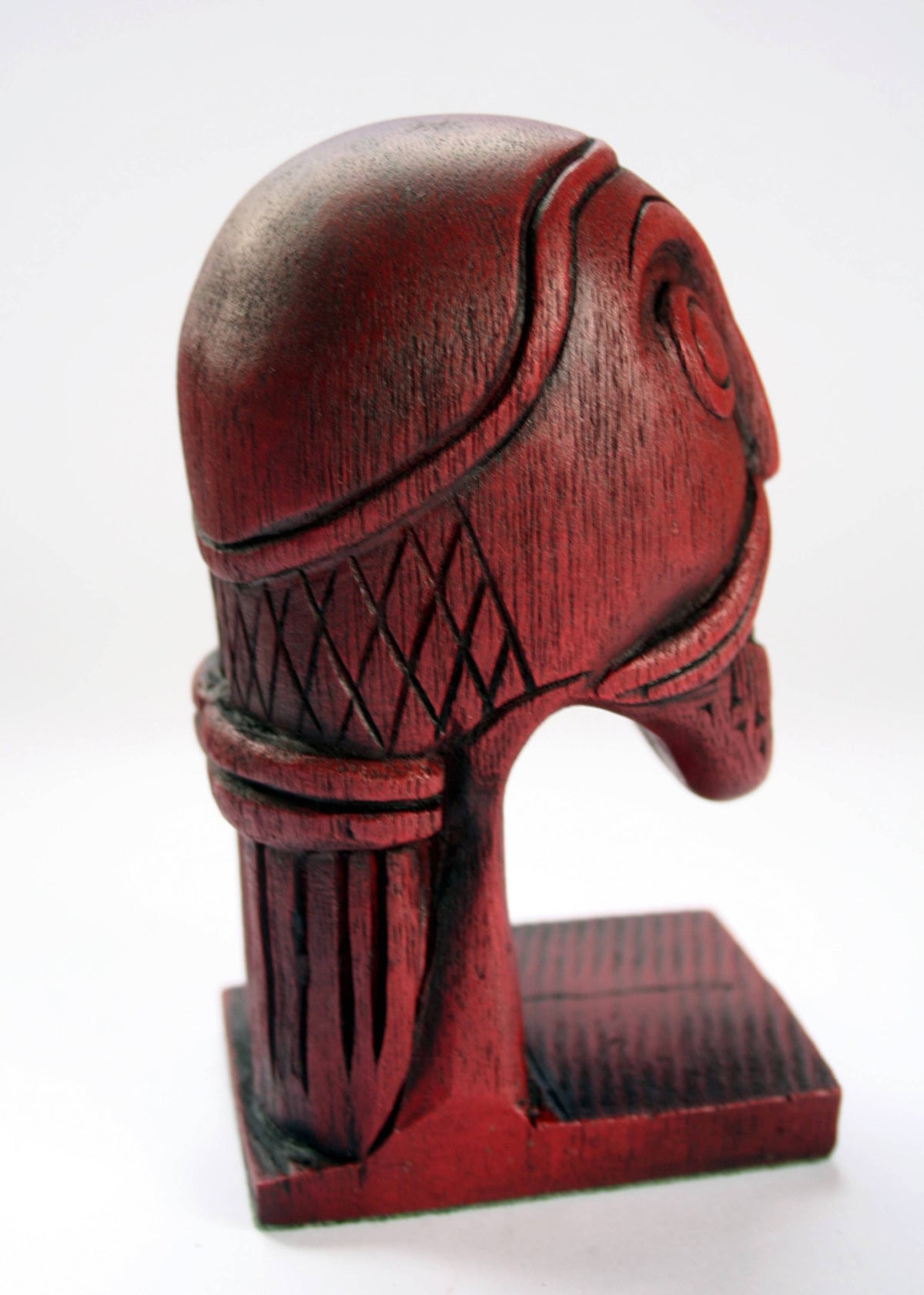 Red Viking Head Oseberg Cart - Reproduction Norse Pagan Carving.