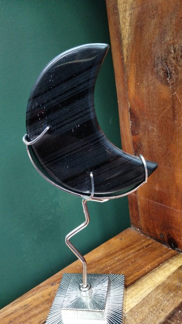 Zebra Obsidian Crescent Moon