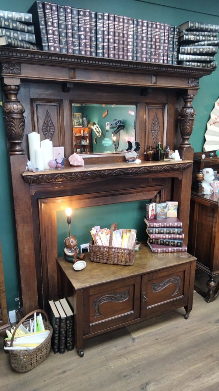 Carved Oak Fireplace Surround with Overmantel Mirror