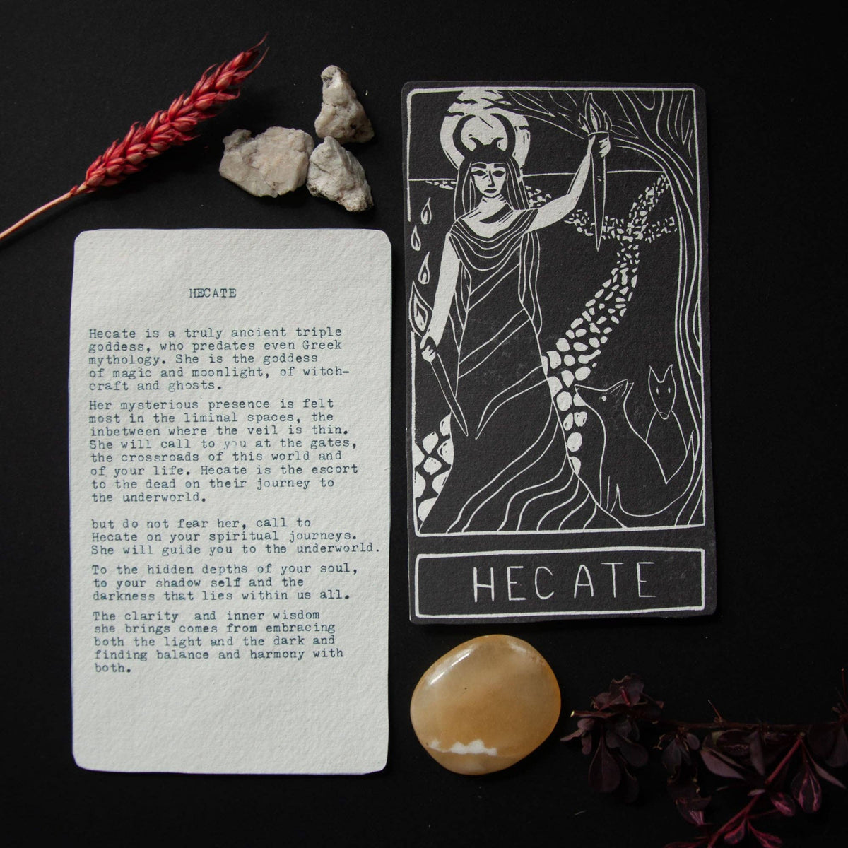 HECATE ORACLE ALTAR CARD | Linocut design.