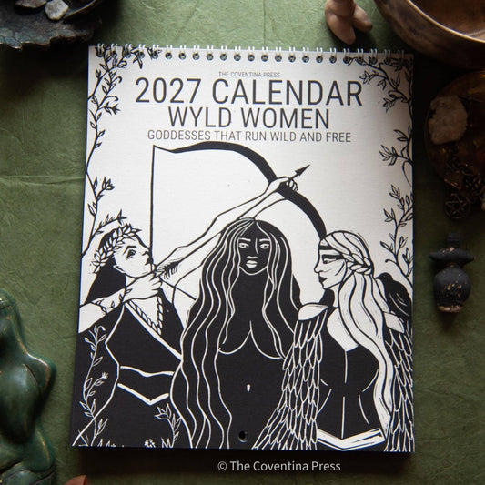 WYLD WOMEN Calendar 2027 | Original linocut art with goddess guidance and cut out oracle cards.
