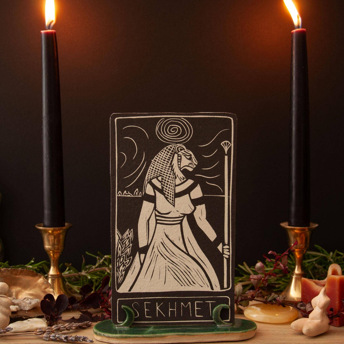 SEKHMET  ORACLE ALTAR CARD |  Linocut design