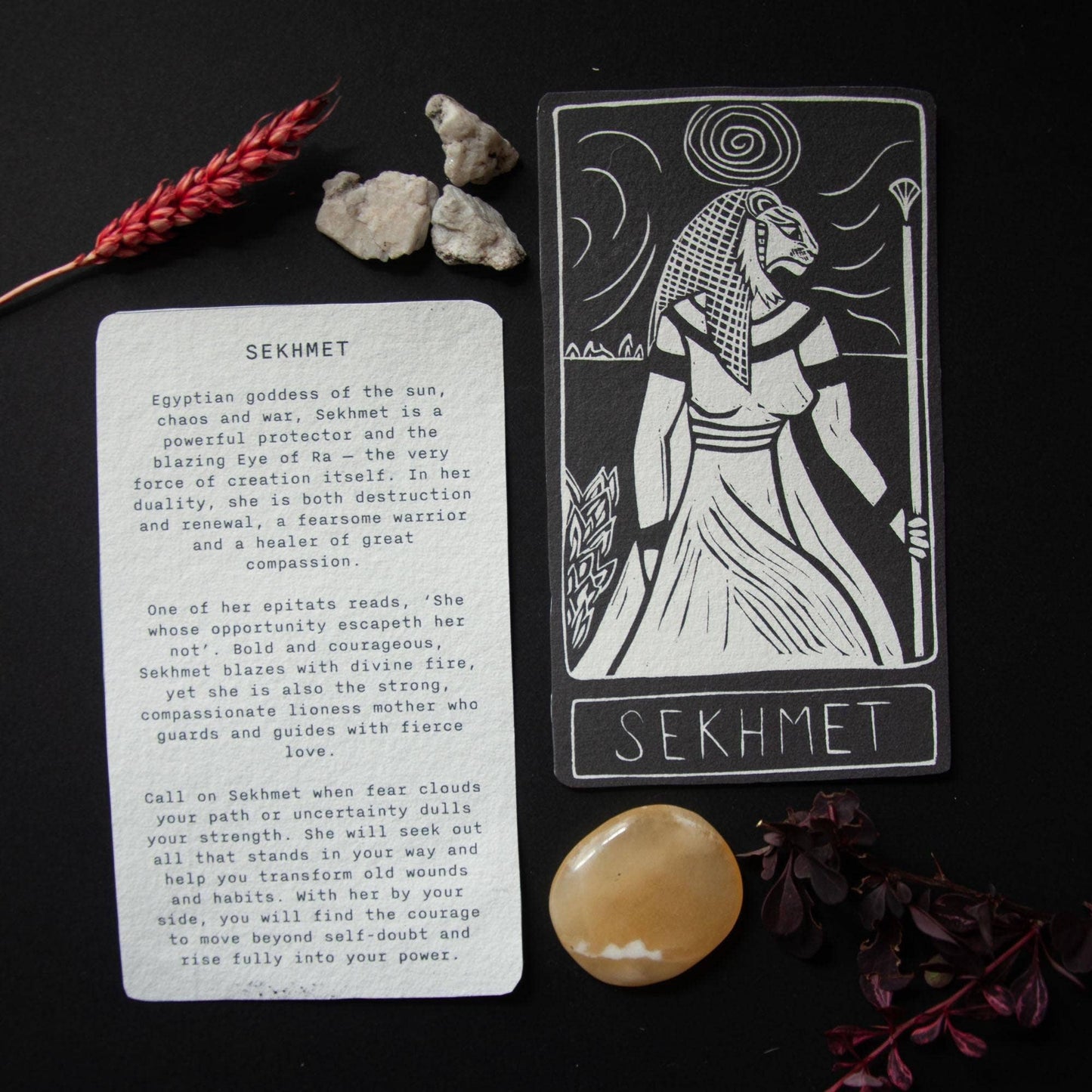 SEKHMET  ORACLE ALTAR CARD |  Linocut design