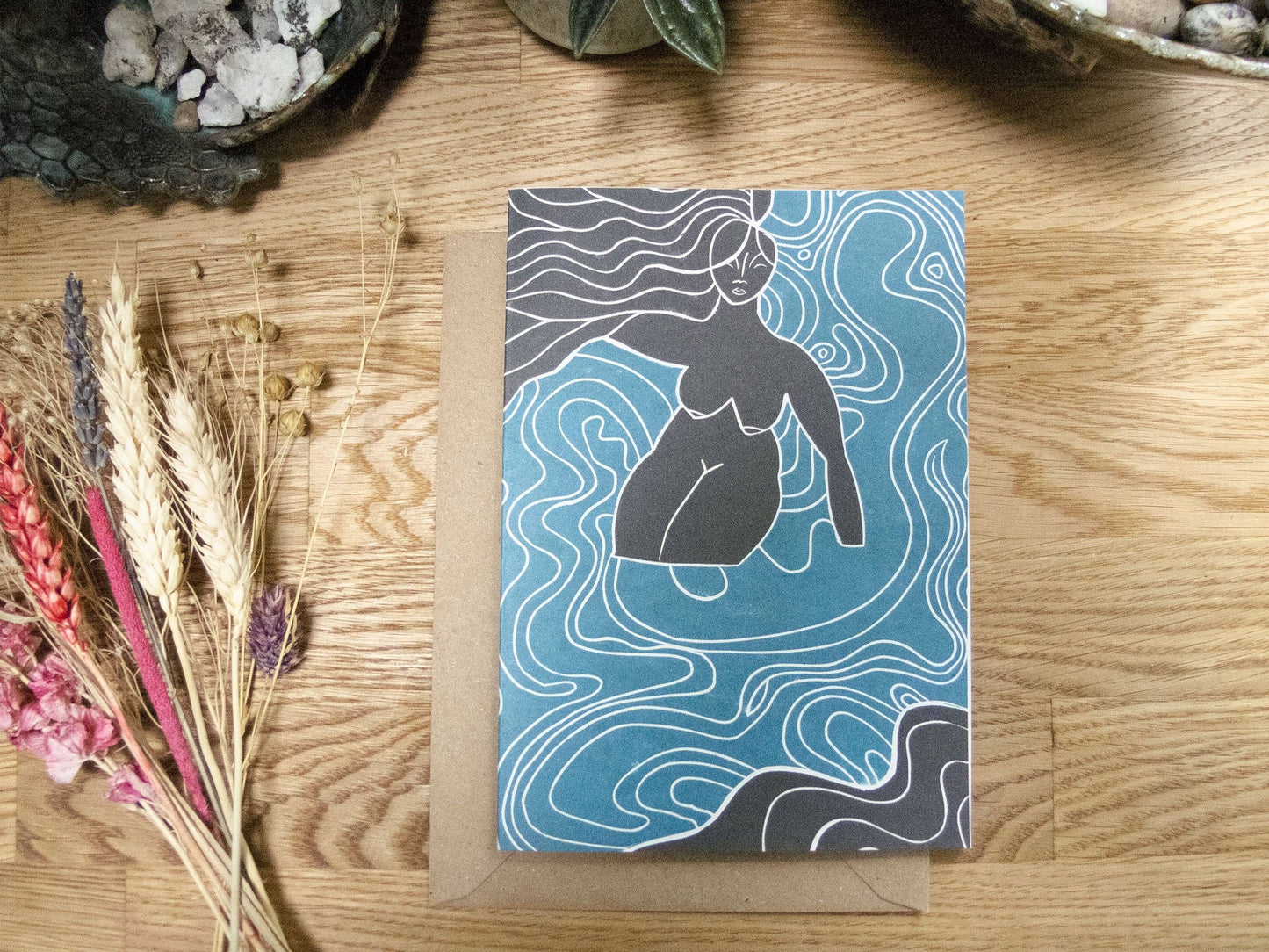 WATER SPIRIT GODDESS | Greeting card | Linocut design