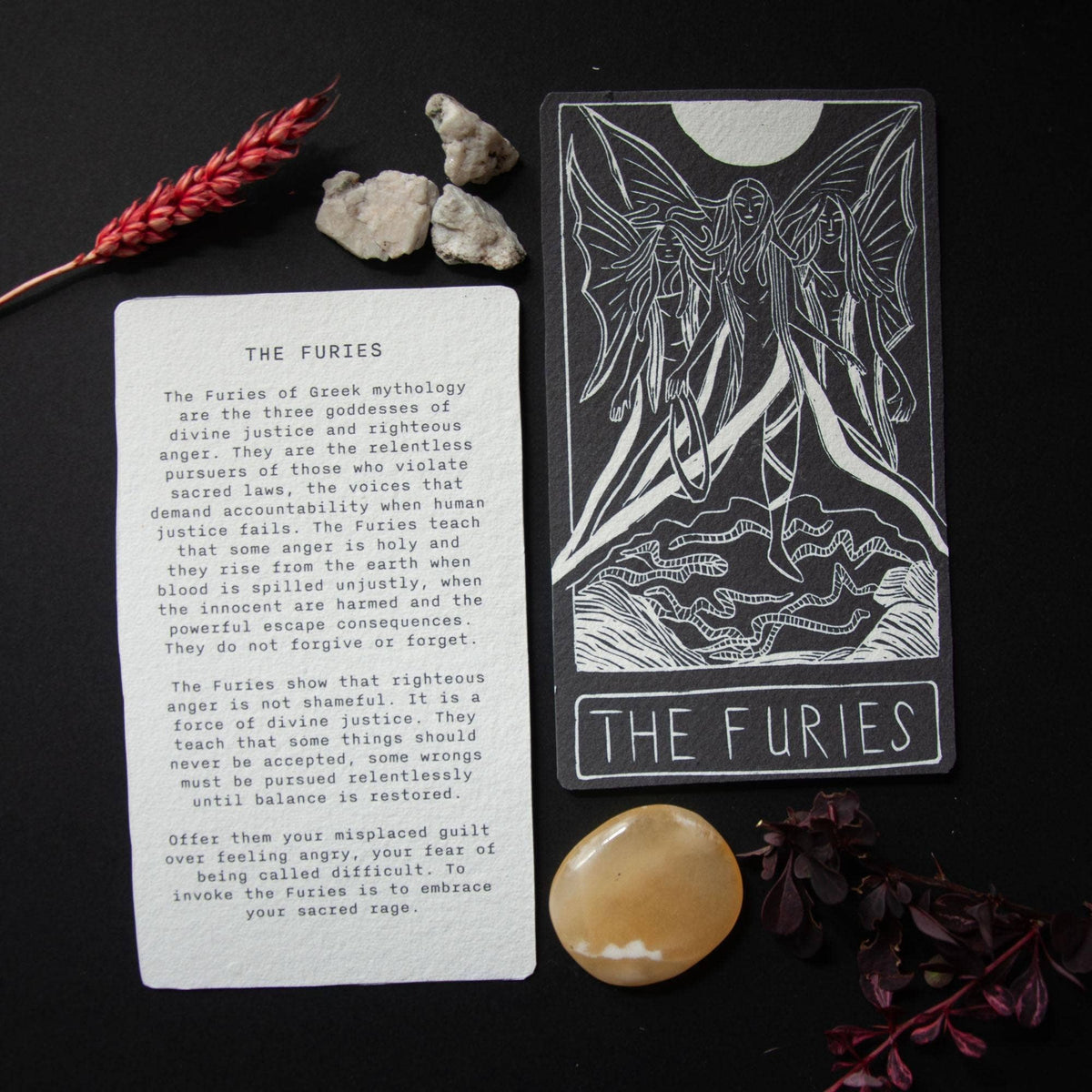THE FURIES  ORACLE ALTAR  CARD | Linocut design