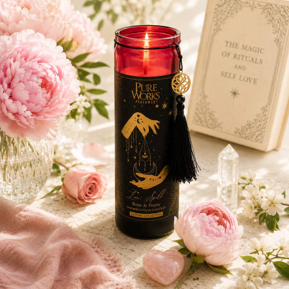 Candle in Glass Jar Esoteric Love Spell Rose and Peony