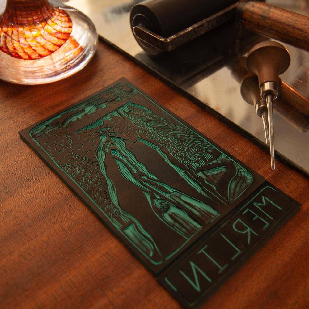 MERLIN ORACLE ALTAR CARD | linocut design