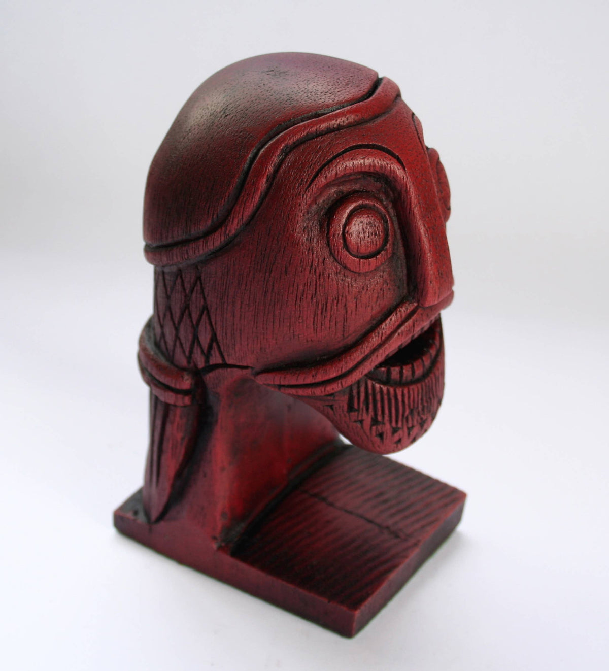 Red Viking Head Oseberg Cart - Reproduction Norse Pagan Carving.