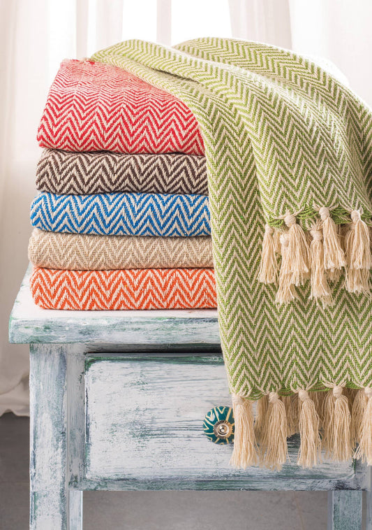 Chevron Soft Recycled Cotton Handloom Throw - Red