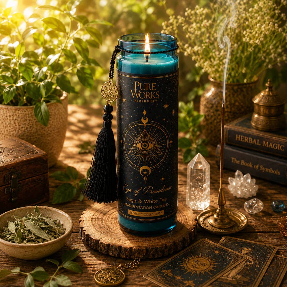 Candle Glass Jar Esoteric Eye of Providence Sage/White Tea