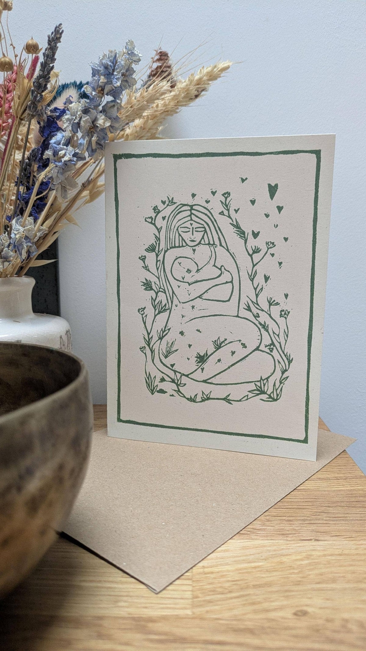 MOTHER AND BABY | Greeting card | Linocut design