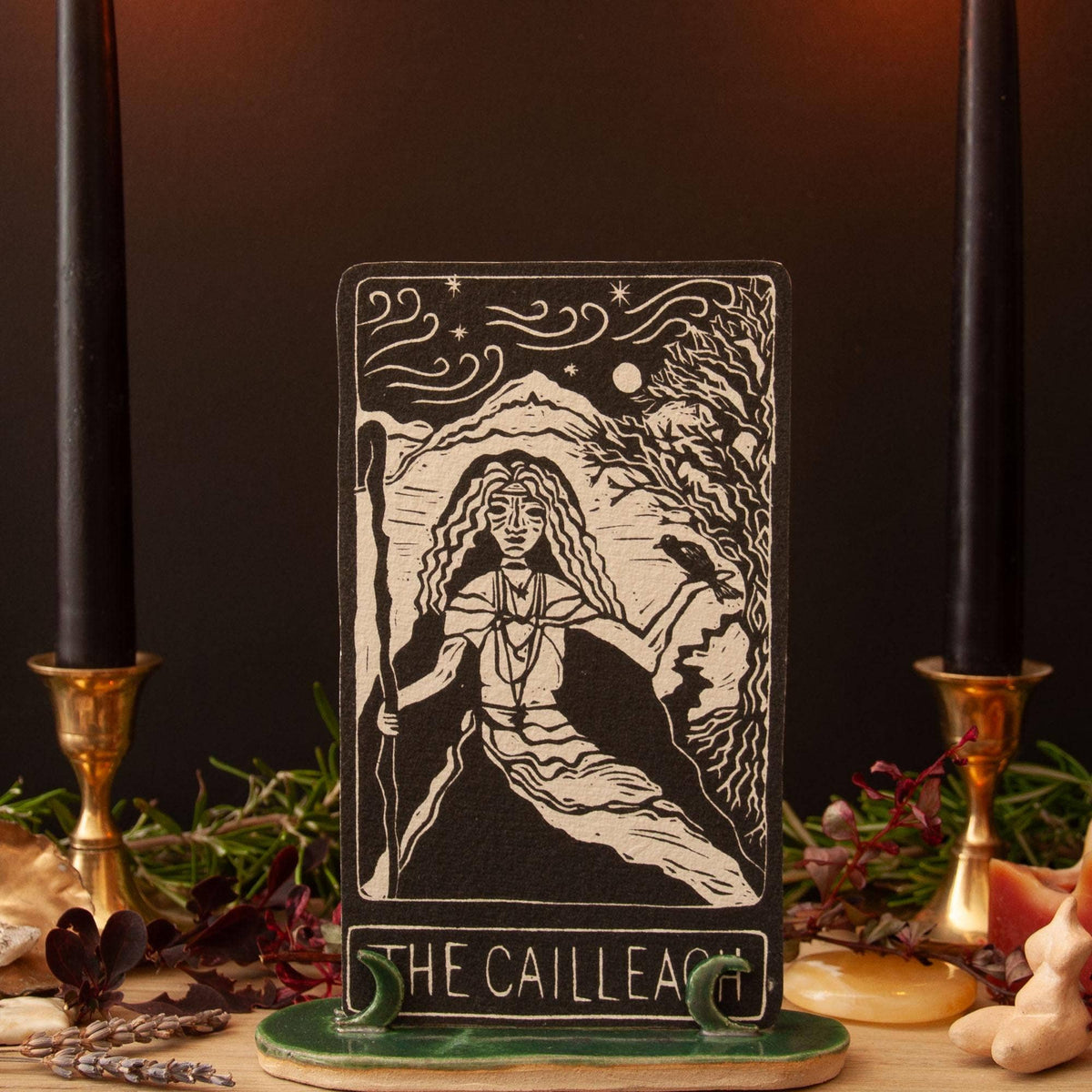 THE CAILLEACH ORACLE ALTAR CARD |  Linocut design