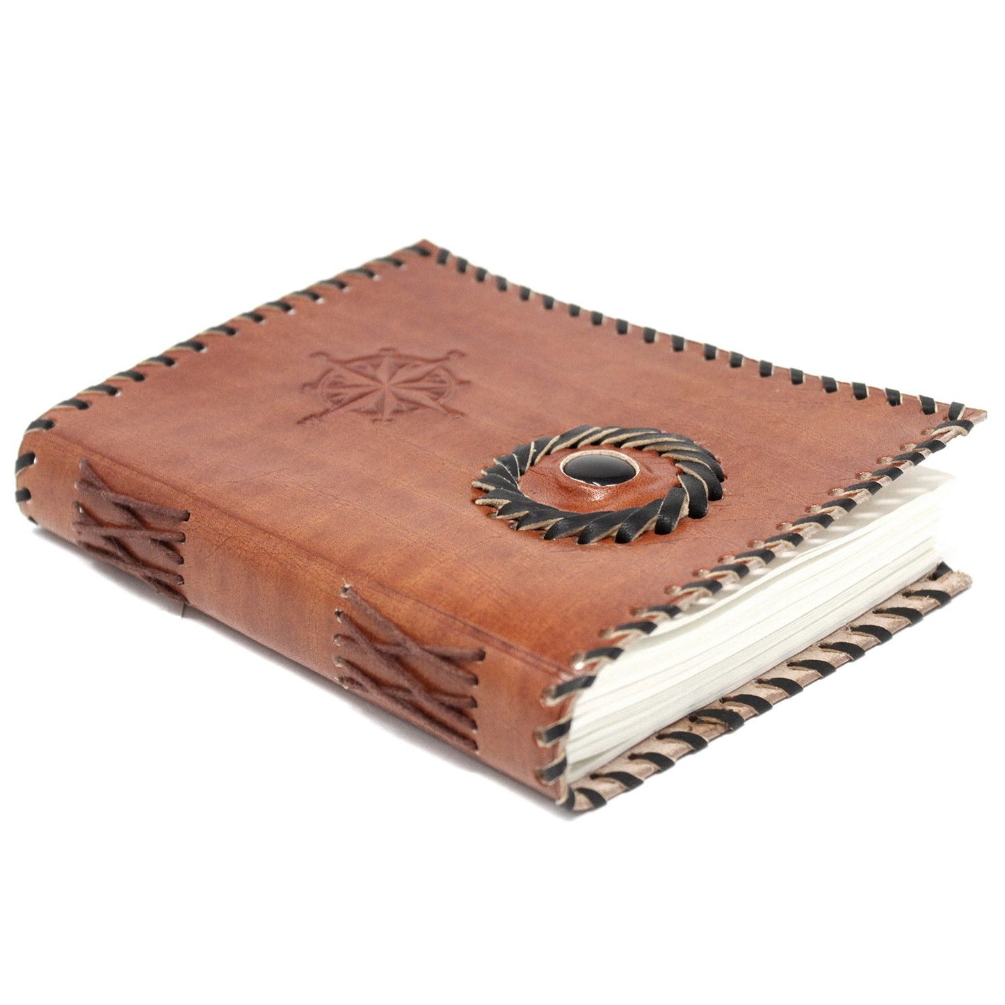 Leather Black onyx & Compass Notebook (7x5")