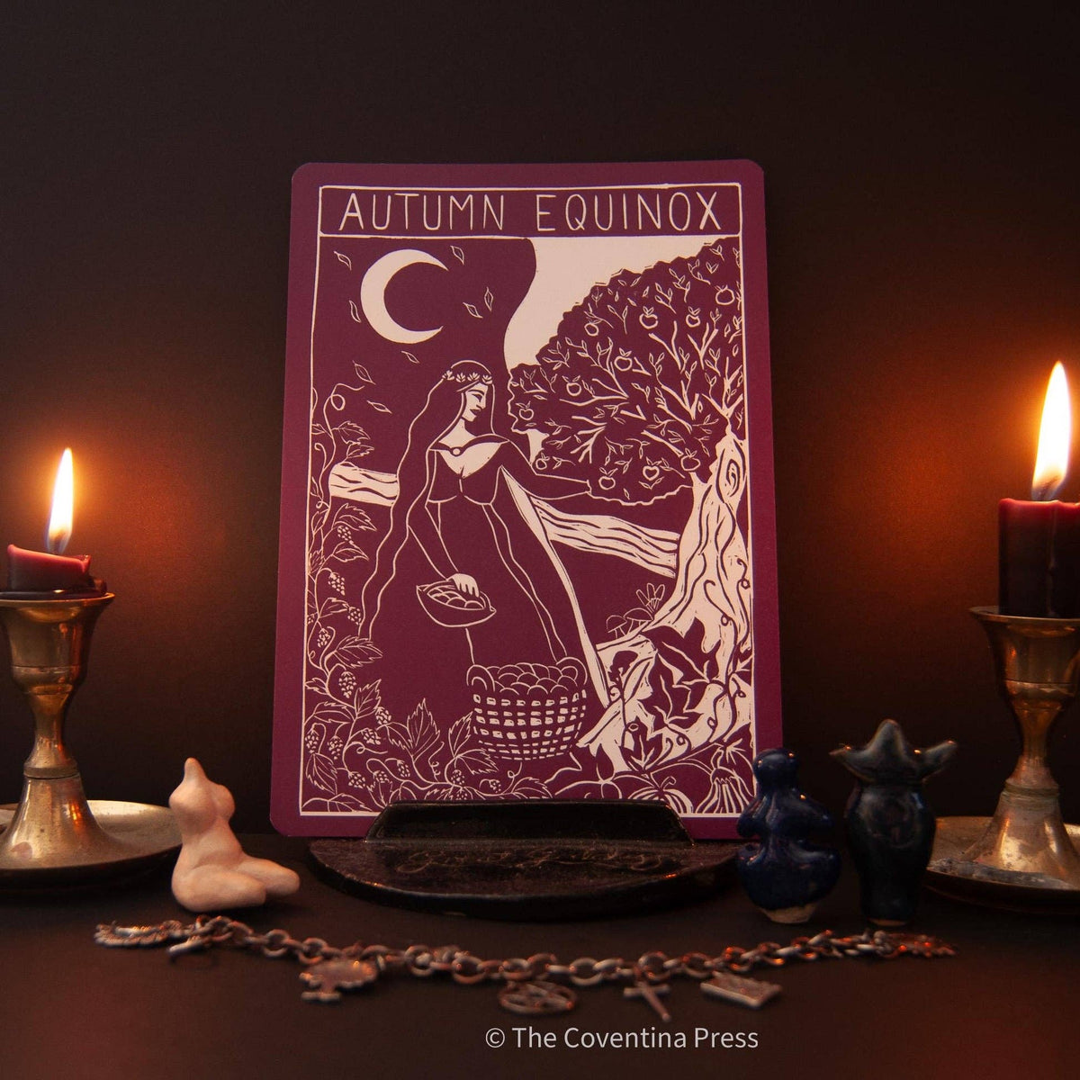 Celtic Goddess Wheel of the Year | 8 Sabbat Altar Cards | Linocut design