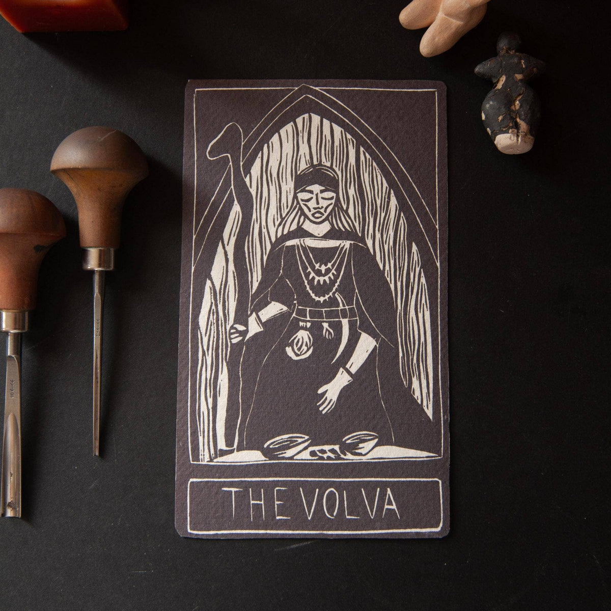 THE VOLVA | ORACLE ALTAR CARD | Linocut design