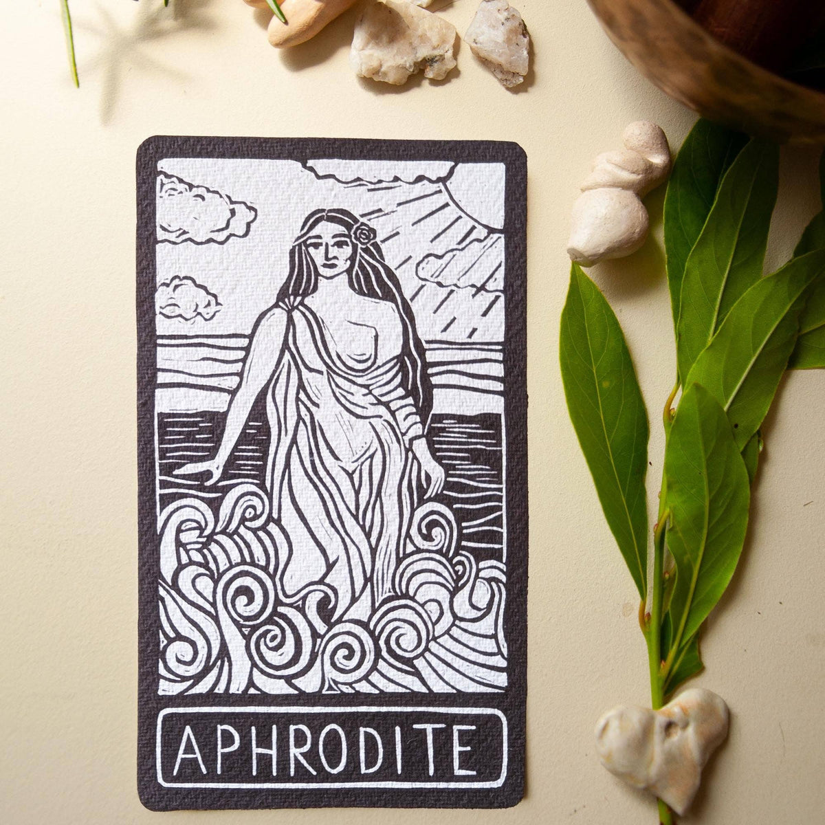 APHRODITE ALTAR CARD| linocut design