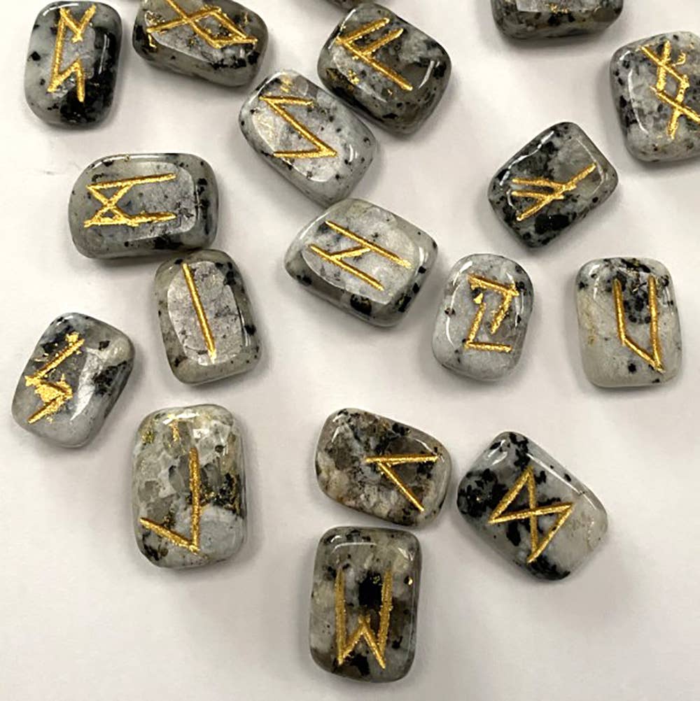 Elder Futhark Rune Set, Tumbled Stones 1-2cm, With Pouch