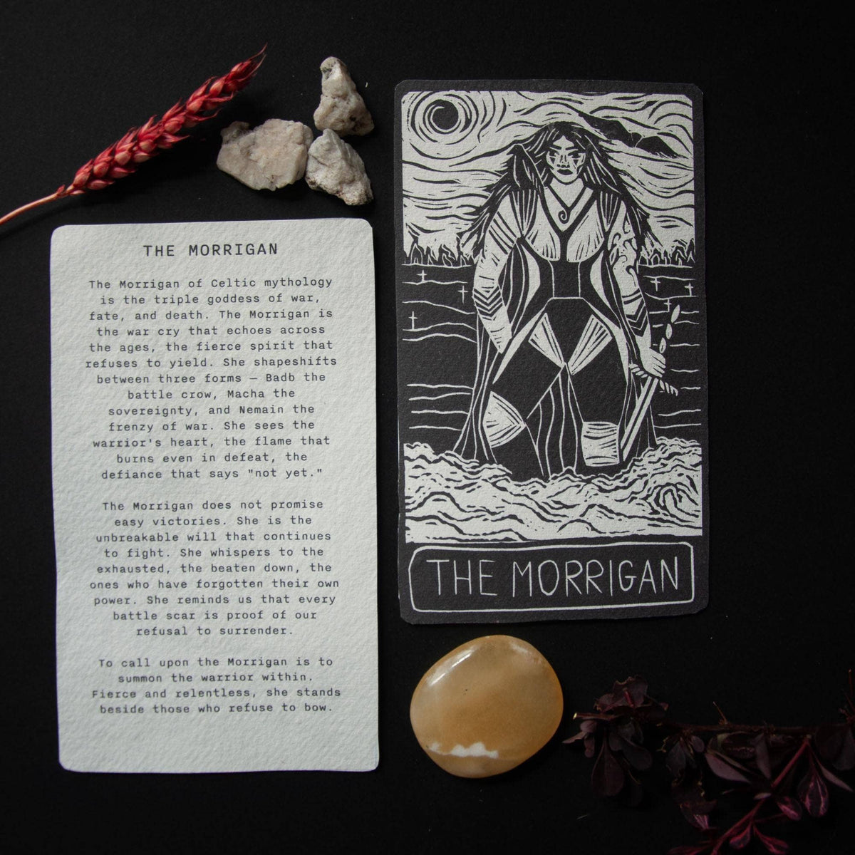 MORRIGAN  ORACLE ALTAR CARD | Linocut design