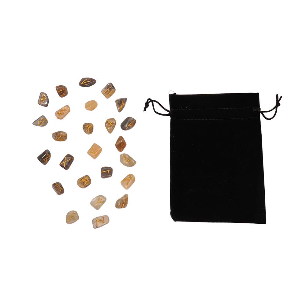 Elder Futhark Rune Set, Tumbled Stones 1-2cm, With Pouch